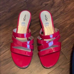 East 5th red patent leather sandal slides